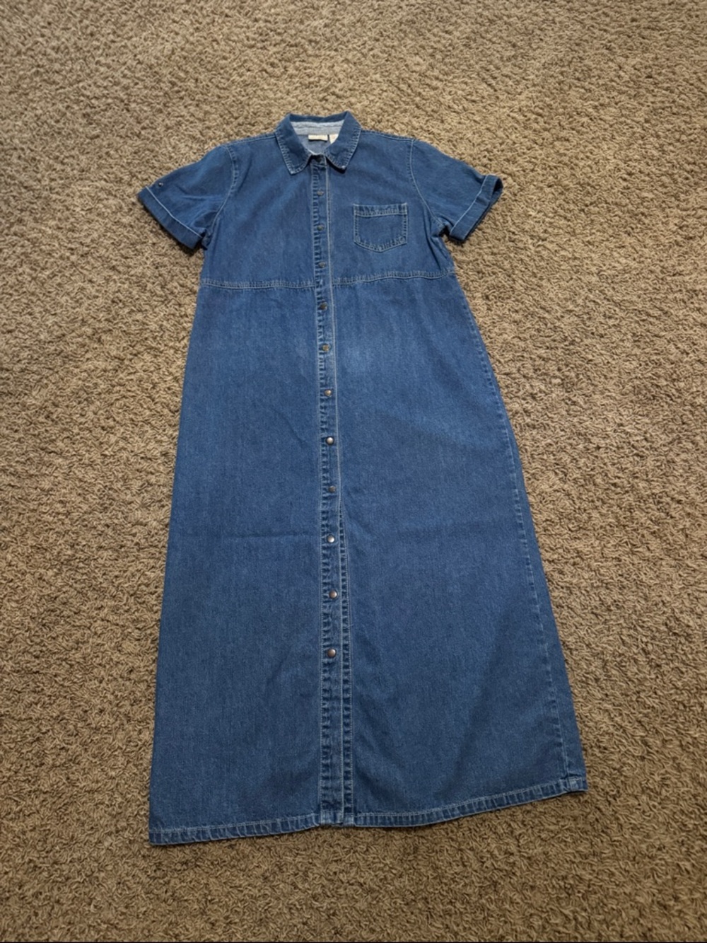 Bobbie Brooks Blue Denim Button-Front Maxi Dress